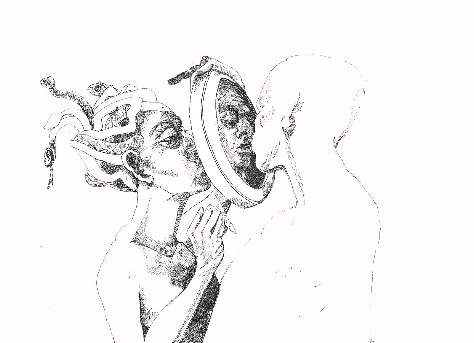 Medusa’s First Kiss, ink on paper, 21 x 29 cm
