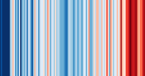 Image of increasing levels of global warming from colours blue to red