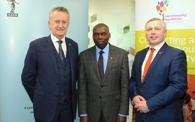 Photo of Ian Revell (right) next to Dr Fidele Mutwaraisbo (centre) from the Centre for Voluntary Sector Leadership