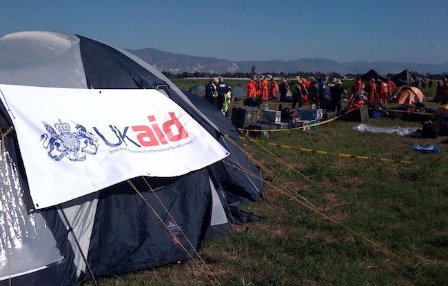 Image of DFiD aid tent in Haiti earthquake relief effort