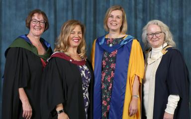 Jo Parker, Selena Killick and Cheryl Coveney of The Open University Library, with Dr Jane Secker