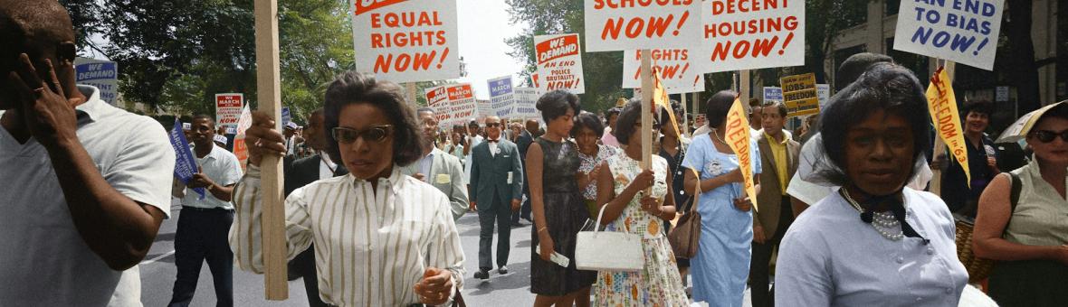 Demonstrators marching for equal rights