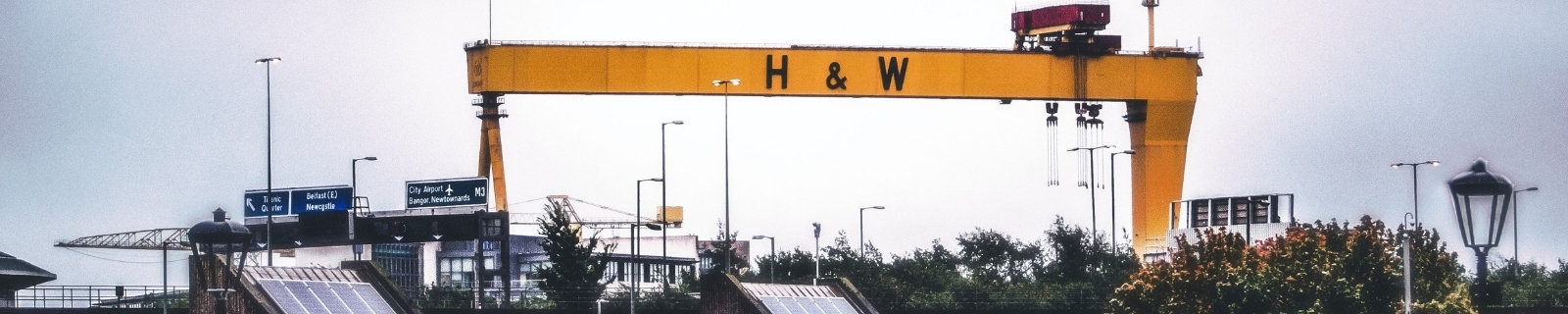 a harland and wolfe crane in a Belfast City landscape