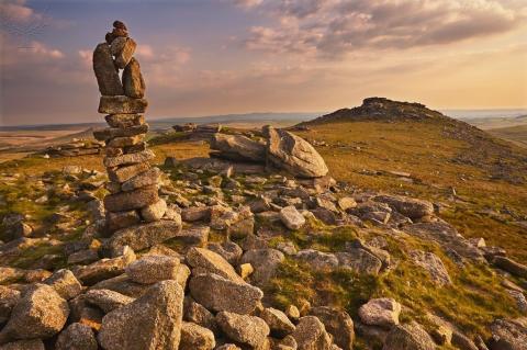 Granite boulders on the summit of Rough Tor, Bodmin Moor, North Cornwall
