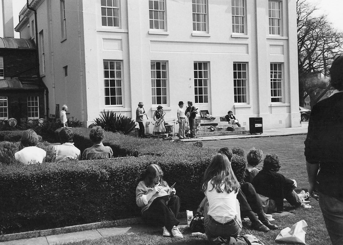 One of the affiliated music clubs playing outside Walton Hall