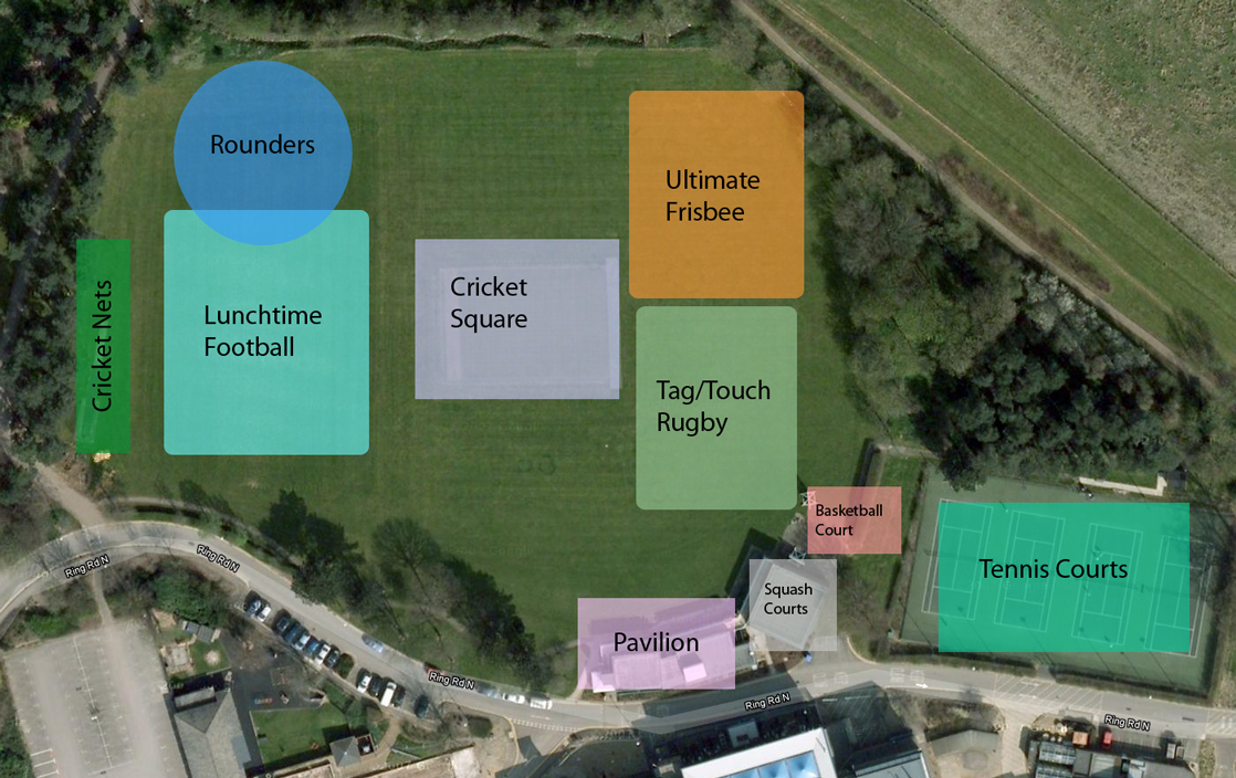 Plan showing sports facilities on campus