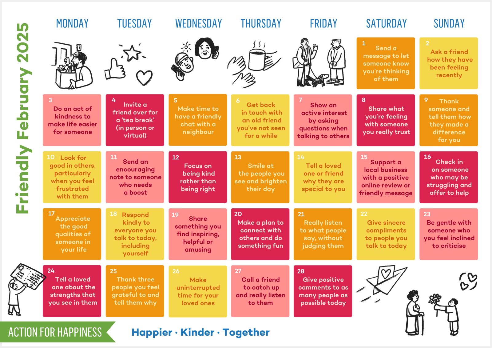 Poster of a calendar with daily wellbeing tips 