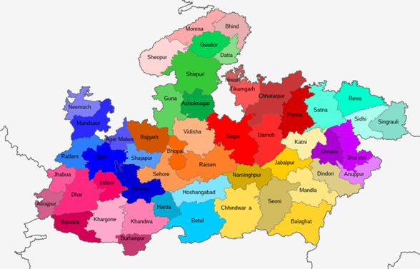 An image of the many districts that make up Madhya Pradesh. 