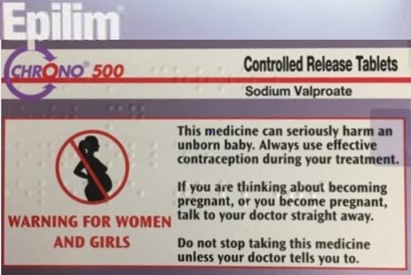 A visual warning of the pregnancy risks (in the form of text) with other warning symbol on the outer carton