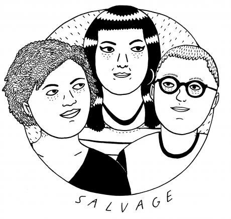 A drawing of three women with the word 'Salvage' underneath.