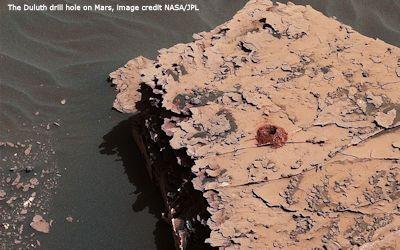 The Duluth drill hole on Mars, image credit NASA/JPL