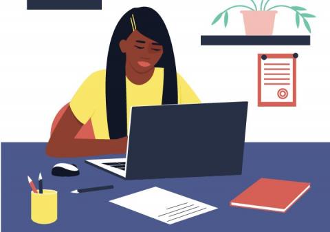 illustration of a teenager learning online