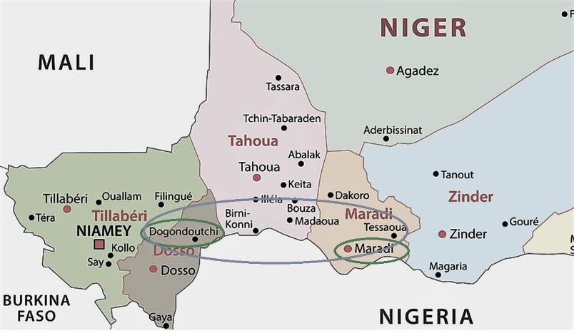 map of Niger including southern Tahoua