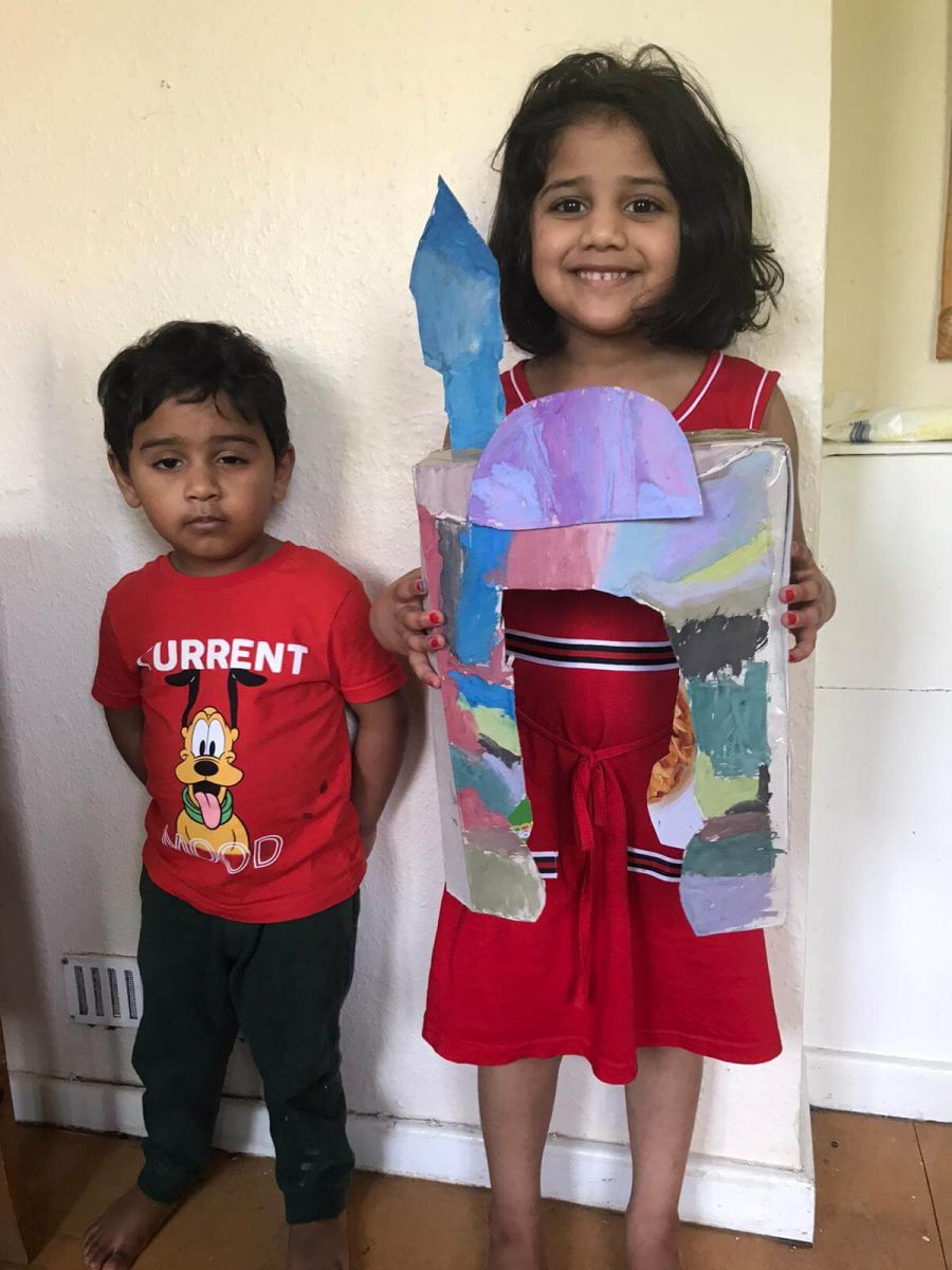 brother and sister made Cardboard Mosques During Lockdown