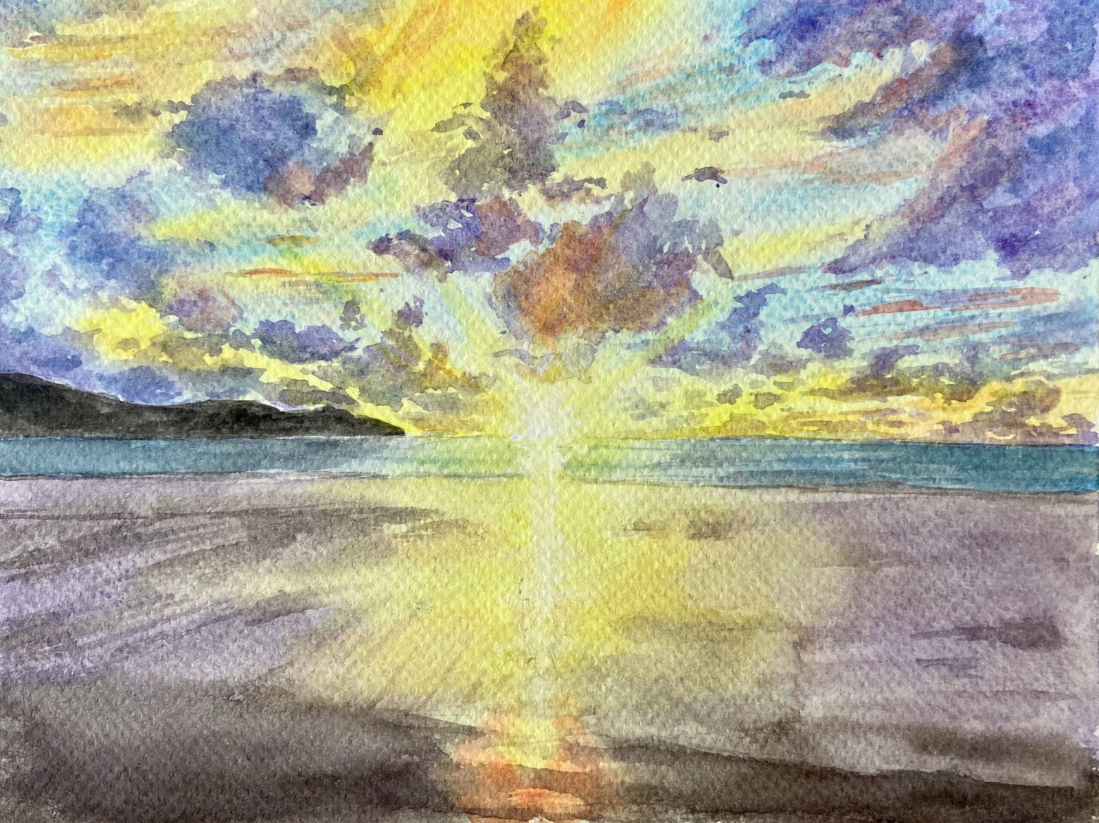 paining of beach in sunset