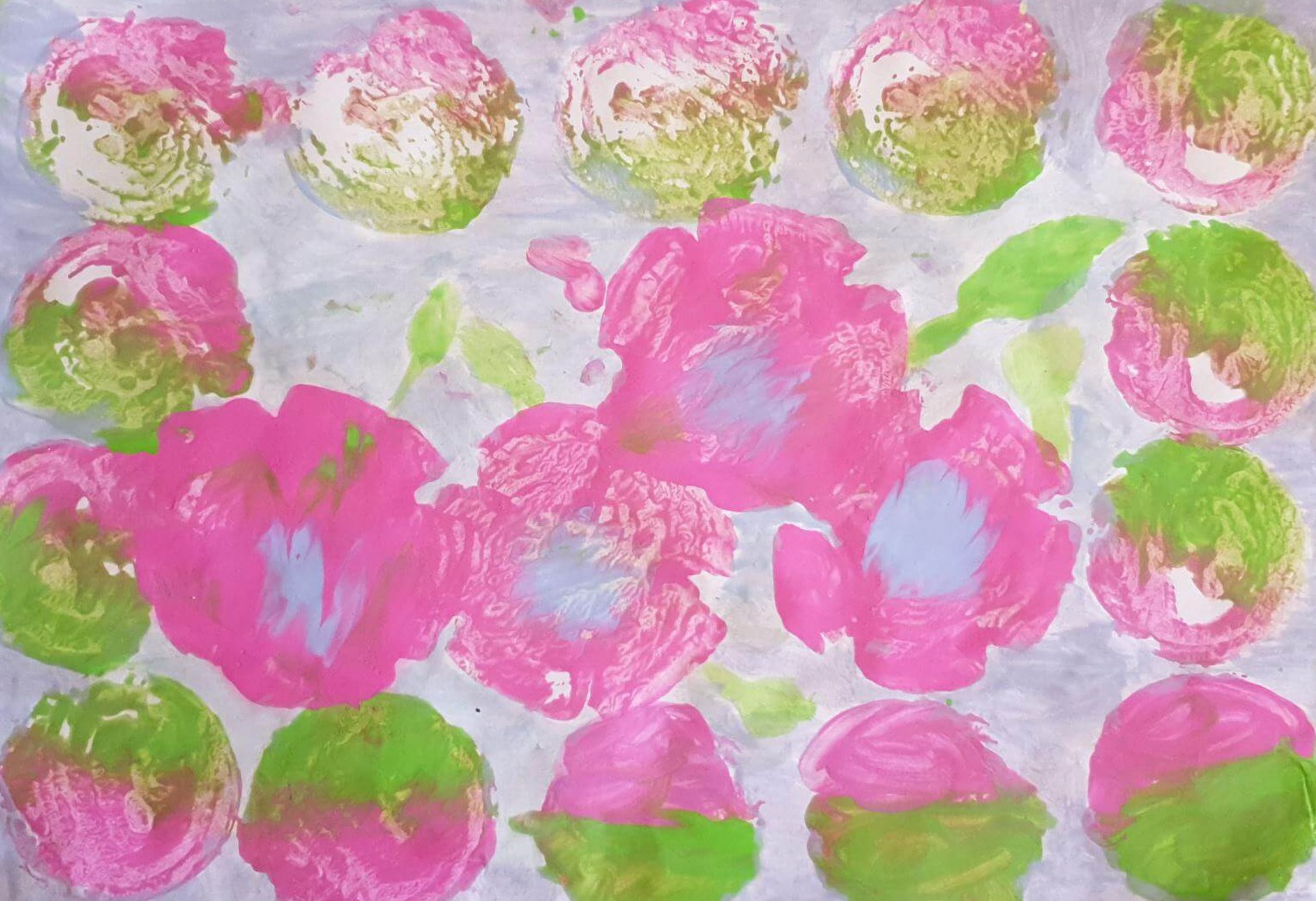 A block print of Pink Flowers