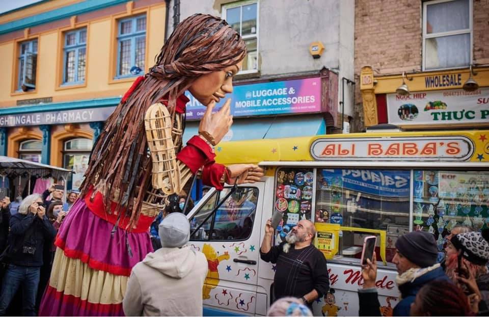 Amal with crowds in Deptford Market