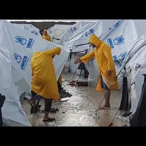 Floods rescue people  in Kara Tepe Camp, Greece