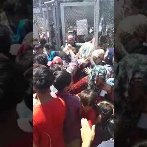Queuing to get tested for Covid-19 Moria refugee camp