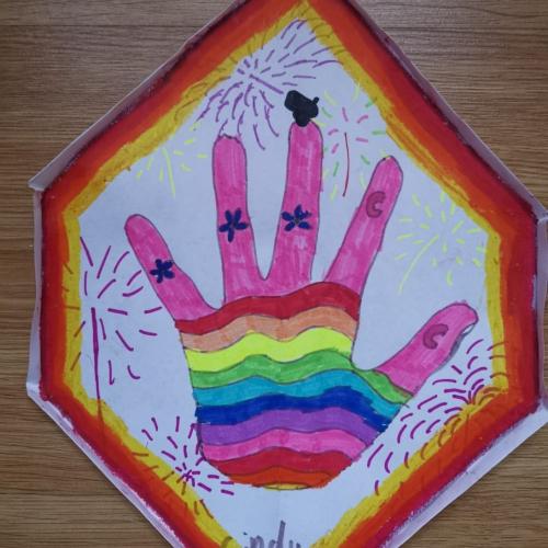 A brightly coloured hand by Cindy