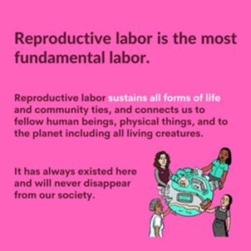 Jack, an undocumented domestic worker living in The Hague, speaks about The Center for Reproductive Labour, with a quote by founder Sakiko Sugawa, alongside a series of graphics created by the group