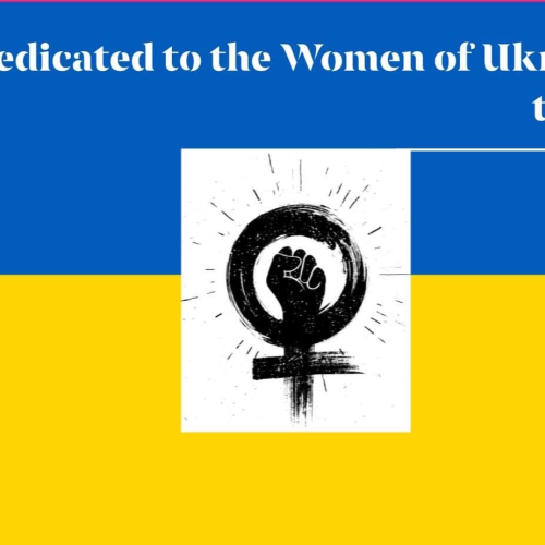 Ukraine national flag colour with text Dedicated to the Women of Ukraine Today