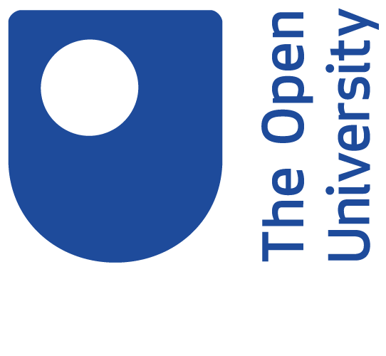 The logo of the Open University. A blue u shape with a white o-shaped hole in it.