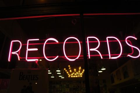 Records pink neon sign
