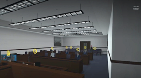 A photograph of inside the virtual courtroom