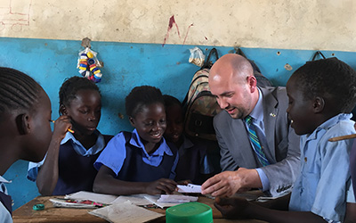The Scottish Government's Ben Macpherson visiting a Zambian school class as part of the ZEST programme