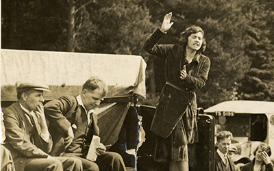 Jennie Lee speaking at an Independent Labour Party gathering at Garrison Bridge, West Scotland, 1930. 