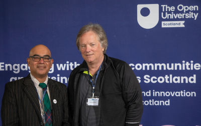 The OU's Professor Mahesh Anand and Rick Armstrong.