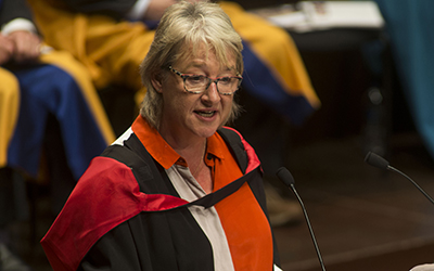 Open University in Scotland Director, Susan Stewart, speaking at a graduation ceremony