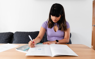 A woman studying at a desk