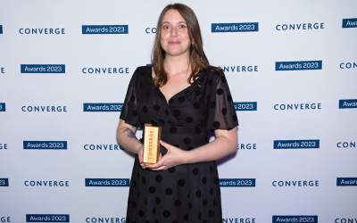 Laura Ripley receiving her award at the Converge Awards
