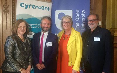 Dame Susan Rice, Tom Freeman, Susan Stewart and Ewan Aitken at an OU in Scotland and Cyrenians event, May 2019