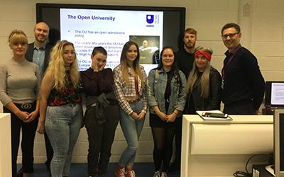Students on the OU Choices programme with Steve McGeever, OU (second left) and David Smout, Dundee and Angus College (pictured far right)