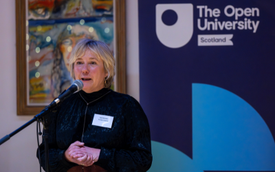 Sylvia Warnecke speaking at the Scots Language course launch event