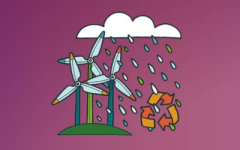 Illustration of wind turbines. 