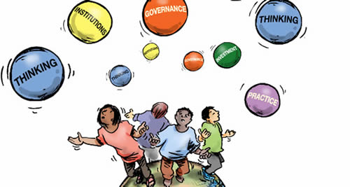 Cartoon of juggling different priorities