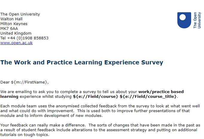 An example of a valid OU survey invitation