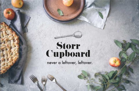 Storr Cupboard logo featuring fruit, pies, plates and cutlery
