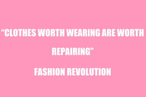 Baby pink background with white text reading 'Clothes worth wearing are worth repairing'