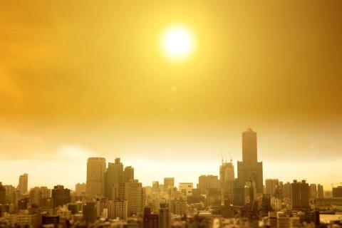 city skyline in hot weather