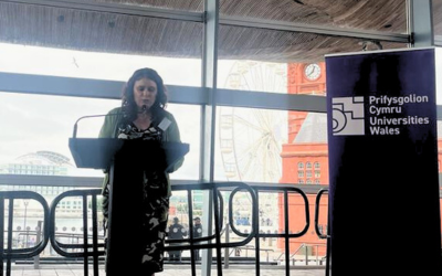 Lynnette Thomas, speaking at a lecturn in the Senedd